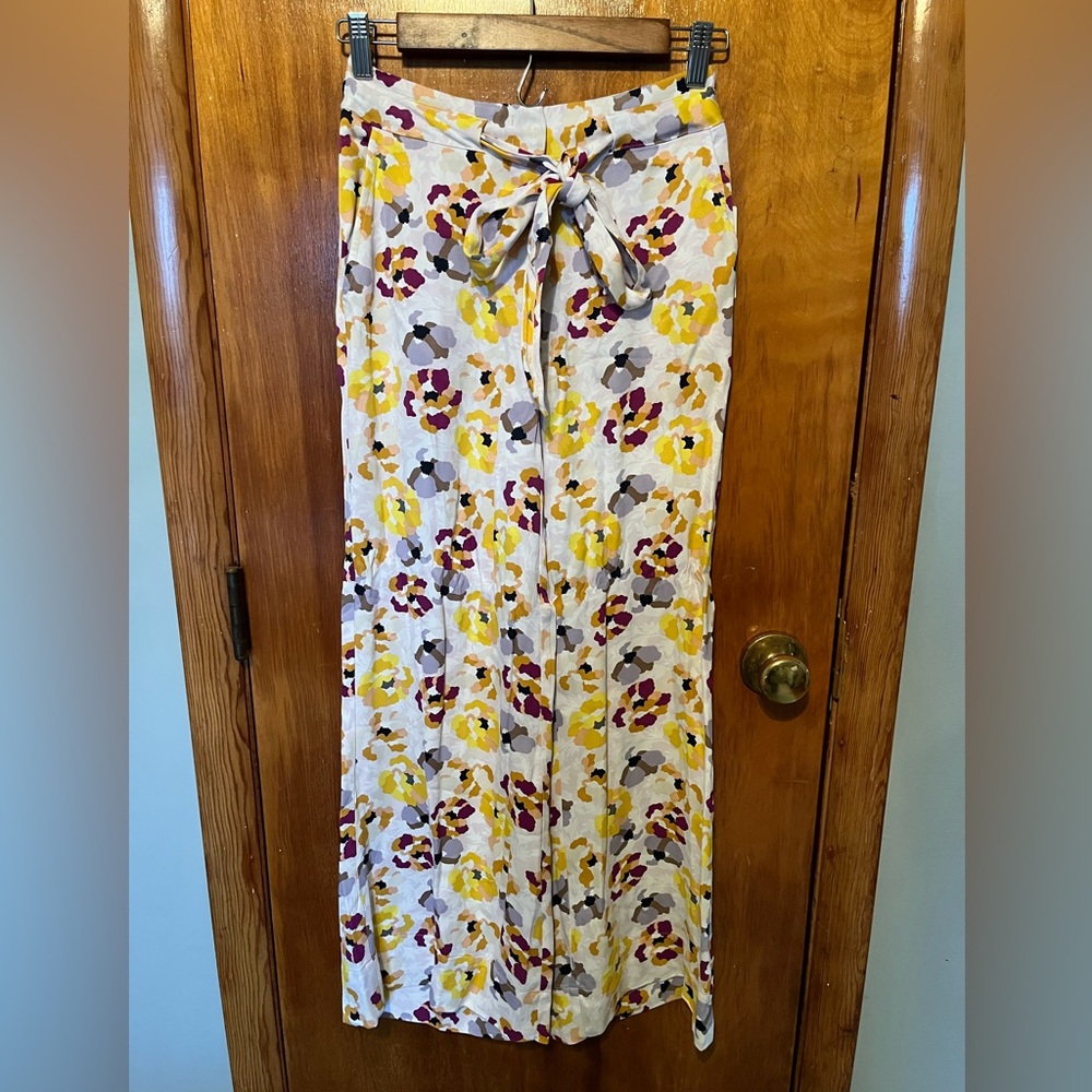 Anthropologie Maeve Aliana Belted Wide Leg Size 00 Floral Ankle Pants NWT